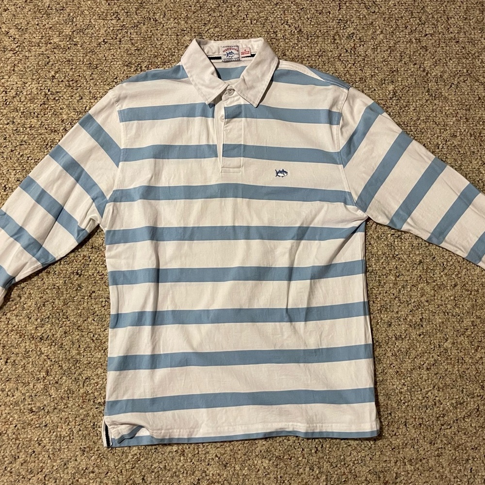 Southern Tide - Long-sleeve Collared Shirt 
Size - Medium 
Color - White & Blue